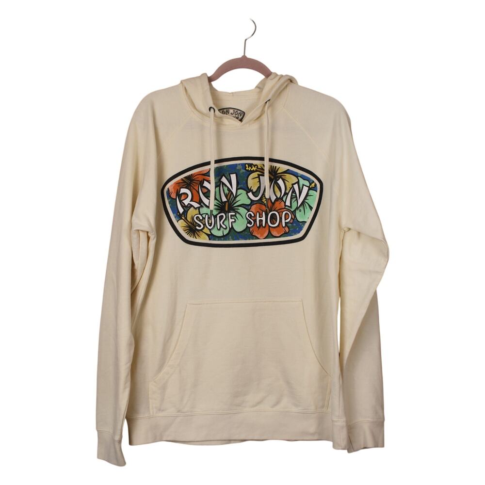 Ron Jon Surf Shop Ivory Long Sleeve Pullover Casual Hoodie Sweatshirt Size XL